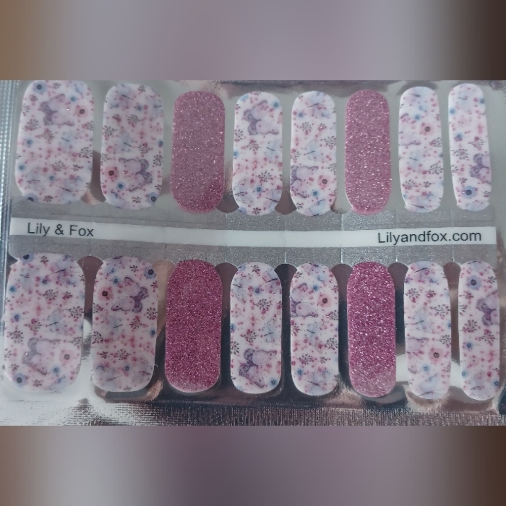 Lily & Fox nail wraps- pink glitter/floral